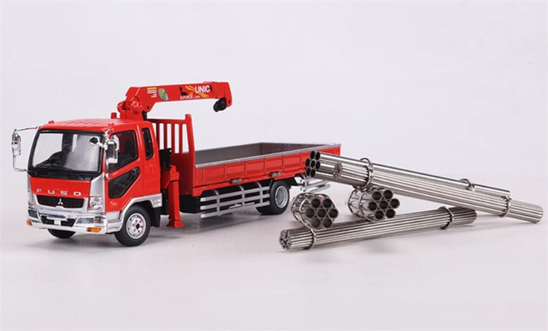 GCD Mitsubishi Fuso Boom Crane Truck Red w/ Coarse & Fine Metal Tubes RHD Limited Edition 888PCS only 1:64 Truck Pre-built Model view6