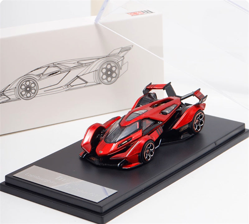 LeManFang Lamborghini V12 Vision VGT Concept Car Transparent Red 1:64 Car Pre-built Model view6
