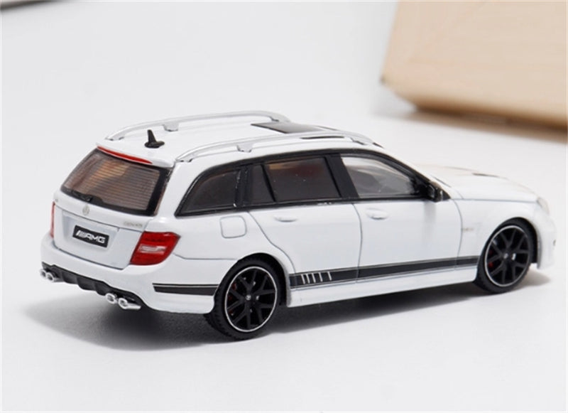 Flame Mercedes-Benz C63 AMG Edition 507 Wagon White Limited Edition 499PCS ONLY 1:64 car Pre-built Model view5