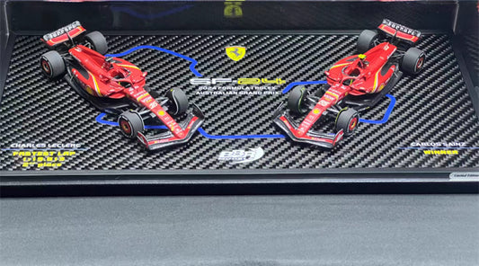 1:43 BBR MODELS Ferrari SF24 GP AUSTRALIAN GRAND PRIX 2024 #16 & SAINZ #55 SET view1