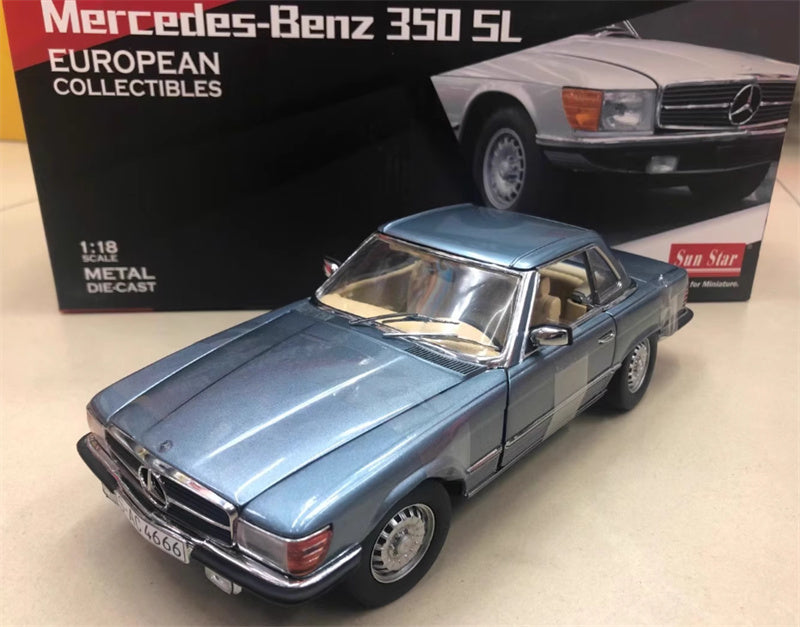 Sun Star Mercedes Benz 350SL 1977 Light Blue 1:18 Car Pre-built Model