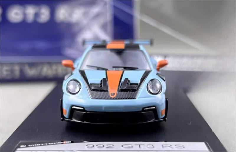 SW Porsche 992 GT3 RS Gulf Black Wheel Carbon Cover Limited Edition 599PCS ONLY 1:64 car Pre-built Model view5