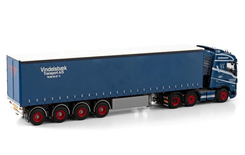WSI VOLVO FH5 GLOBETROTTER 6X2 TWIN STEER CURTAINSIDE TRAILER - 4 AXLE VINDELSBAEK 1:50 Truck Pre-built Model
