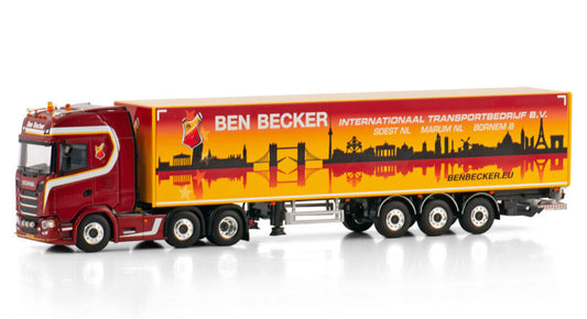 1:50 WSI SCANIA S CS20H 6X2 TAG AXLE BOX TRAILER Ben Becker
