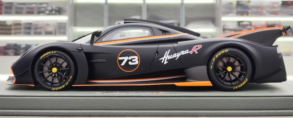 BBR MODELS Pagani Huayra R Limited Edition Matte Black Pirelli P Zero 1:18 Car Pre-built Model view2