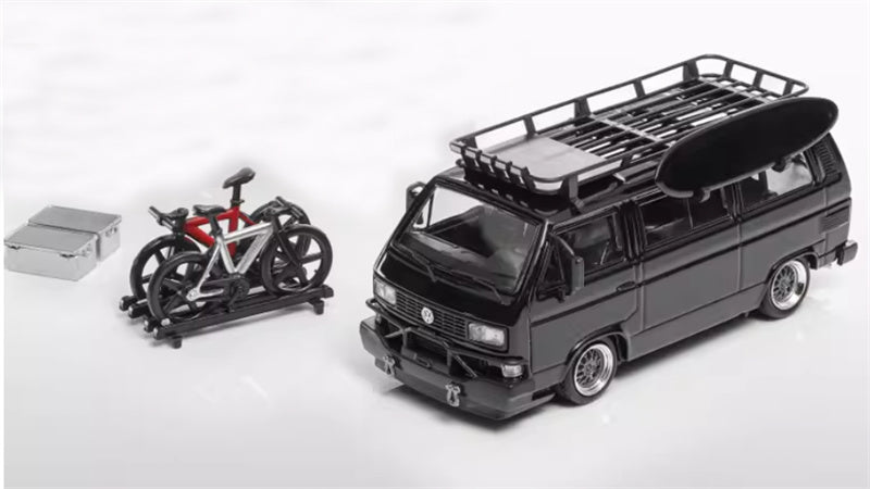 Mortal Model Volkswagen T3 Van Exhibition Edition Black with accessories 1:64 Car Pre-built Airliner Model Display view4