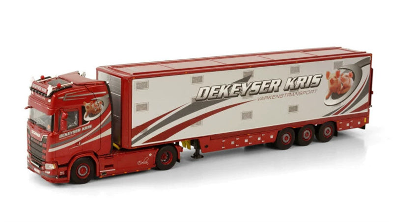 WSI SCANIA S HIGHLINE CS20H 4X2 LIVE STOCK TRAILER - 3 AXLE DEKEYSER KRIS 1:50 Truck Pre-built Model