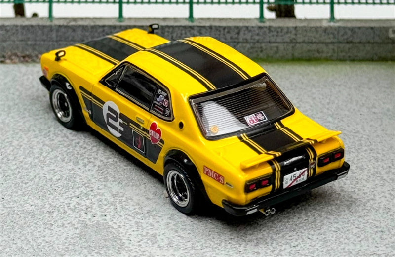 INNO64 Nissan Skyline 2000 GT-R (KPGC10) Yellow Black Stripe # 23 1:64 car Pre-built Model view7