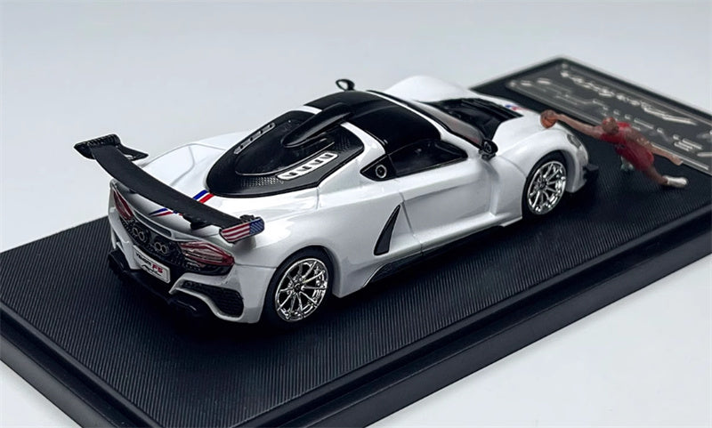 Rhino Model Hennessey Venom F5 Limited Edition 999PCS ONLY White w/ Figure 23# 1:64 Car Pre-built Model view2