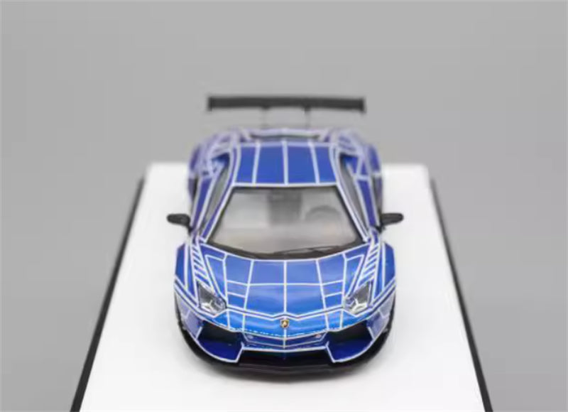 KING MODEL Lamborghini LP700 AVENTADOR Burst Pattern Luminous Edition Plated Blue 1:64 Car Pre-built Model view6