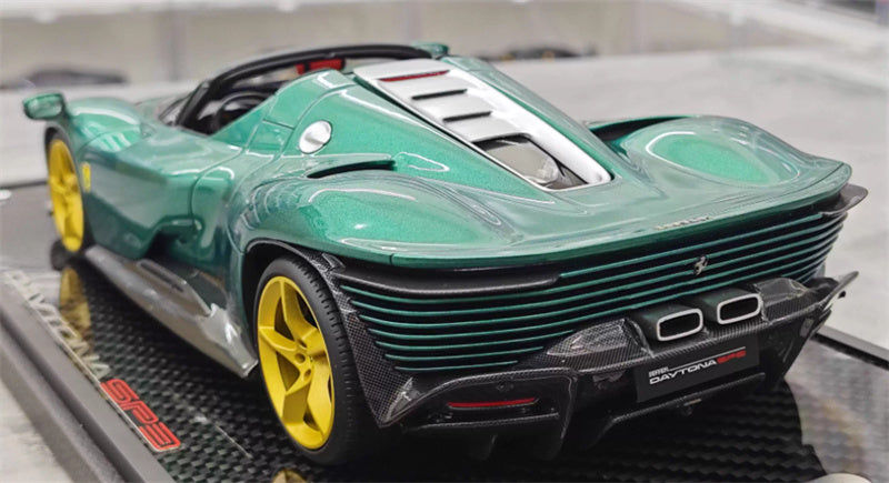 BBR MODELS Ferrari SP3 Daytona convertible Sapphire Green Gold Wheel Black Card Carbon fiber base Limited Edition 10PCS ONLY 1:18 Car Pre-built Model view3
