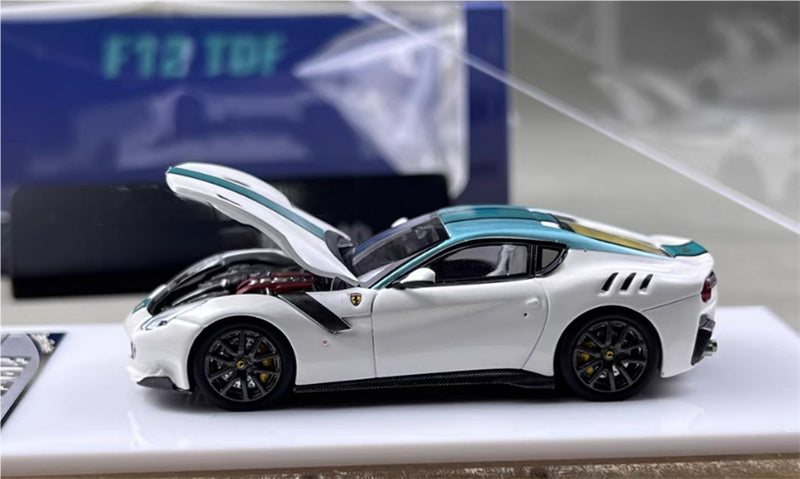 Stance Hunters Ferrari F12 TDF Supercar Limited Edition 499PCS ONLY White - green stripes 1:64 Car Pre-built Model view8