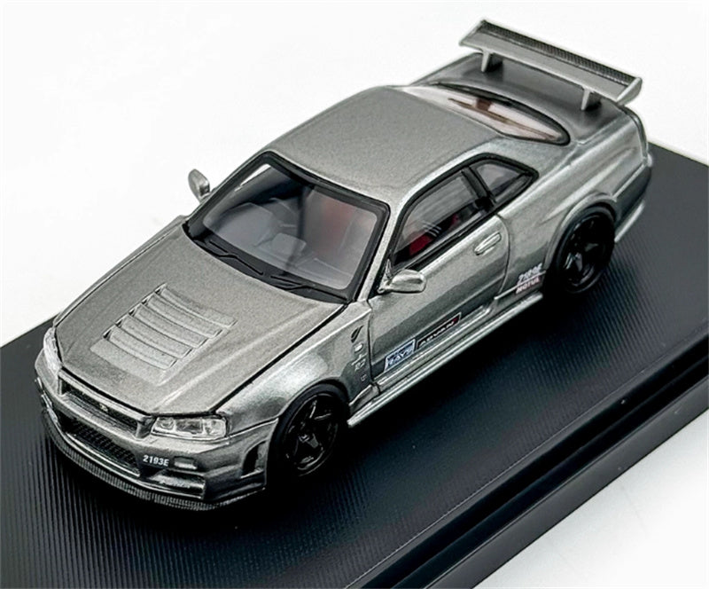 MOTORHELIX NISSAN SKYLINE GT-R R34 (NISMO) CRS VER Metallic Grey w/livery Limited Edition 699PCS ONLY 1:64 Car Pre-built Model view7