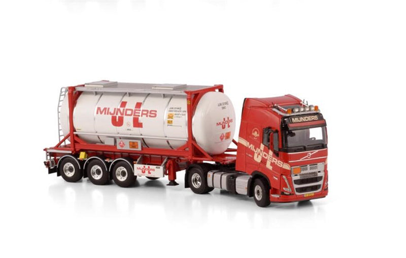 WSI VOLVO FH5 GLOBETROTTER 4X2 CONTAINER TRAILER - 3 AXLE +20FT TANK CONTAINER J.L. MIJNDERS TRANSPORT 1:50 Truck Pre-built Model