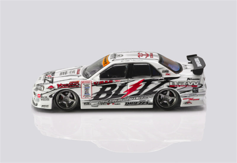 Mortal Nissan GTR ER34 BLITZ D1GP SKYLINE URAS Modified Edition 07 style with tail wing Limited Edition 899PCS ONLY 1:64 Car Pre-built Model view3