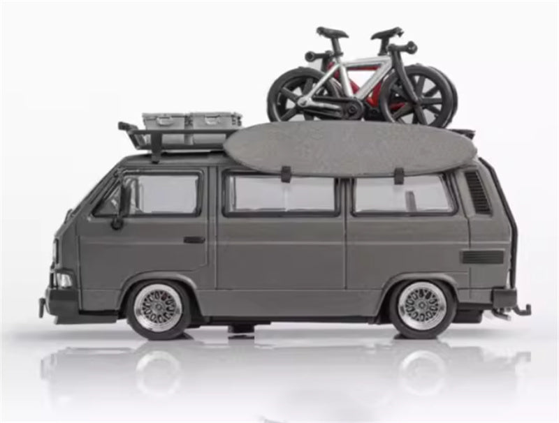 Mortal Model Volkswagen T3 Van Exhibition Edition matte gray with accessories 1:64 Car Pre-built Airliner Model Display view3