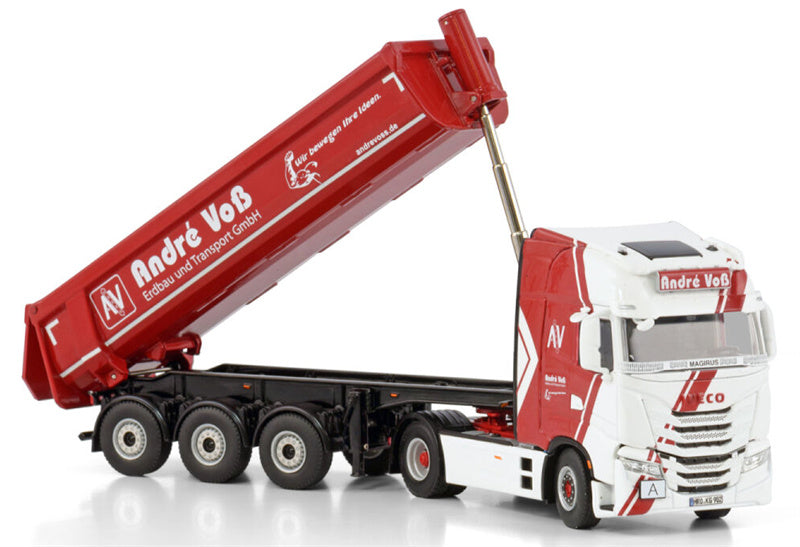 WSI IVECO S-WAY AS HIGH 4X2 HALF PIPE TIPPER TRAILER - 3 AXLE Andre Voss 1:50 Truck Pre-built Model