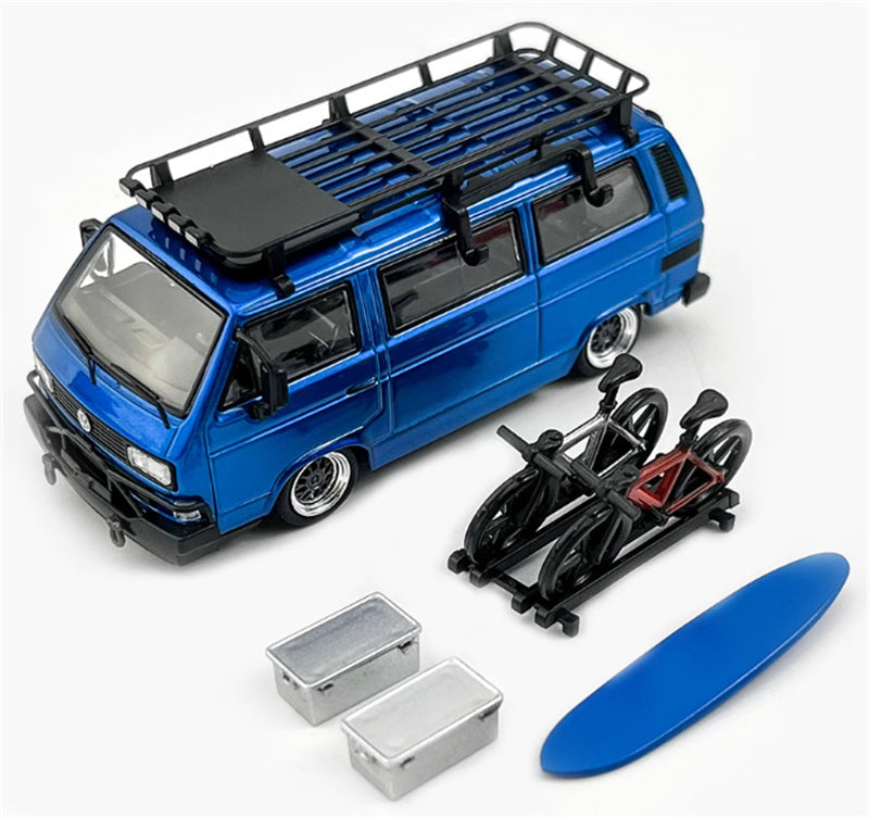 Mortal VW T3 Magway van BBS Lowered Version Transparent Blue with Accessories 1:64 Car Pre-built Model view1