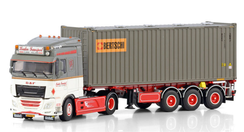 WSI DAF XF SPACE CAB MY2017 4X2 CONTAINER TRAILER - 3 AXLE + 30FT BULKCONTAINER De Kraker Bertschi 1:50 Truck Pre-built Model