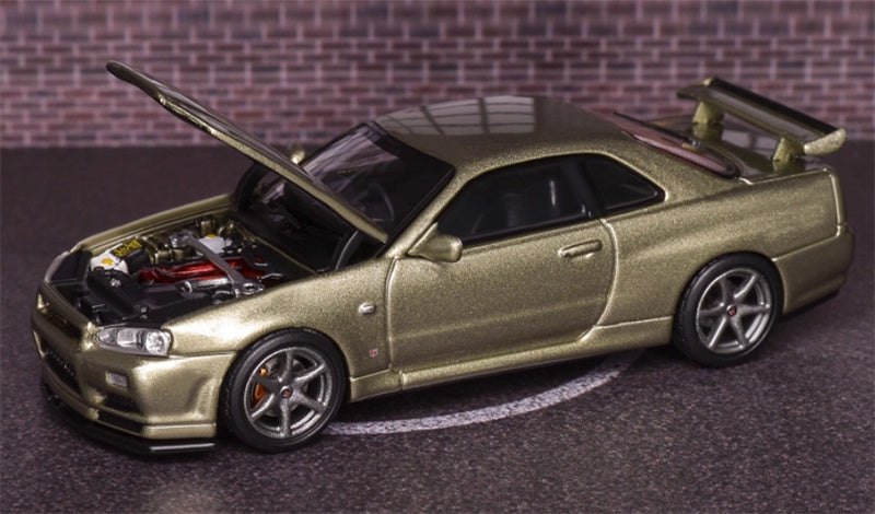 MOTORHELIX Nissan Skyline GT-R R34 V-spec II Jade Green - Silver Wheel Limited Edition 799PCS ONLY 1:64 Car Pre-built Model view1