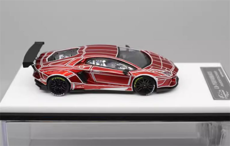 KING MODEL Lamborghini LP700 AVENTADOR Burst Pattern Night Light Edition Electroplated Red w/ wheels 1:64 Car Pre-built Model view5