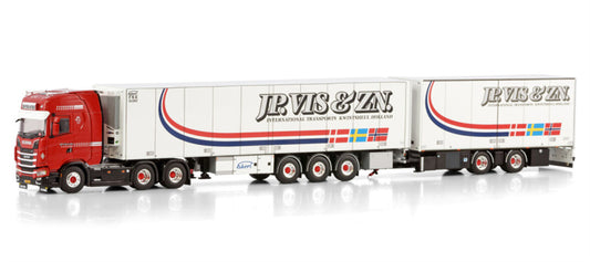 WSI  SCANIA S HIGHLINE CS20H 6X2 TAG AXLE REEFER TRAILER - 3 AXLE RIGED REEFER DRAWBAR TRAILER - 2 AXLE J.P. Vis & Zn. 1:50 Truck Pre-built Model