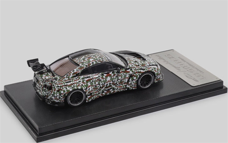mymodelcollect Nissan GT-R R35 LBWK Limited Edition Black camouflage double panel 1:64 Car Pre-built Model view2