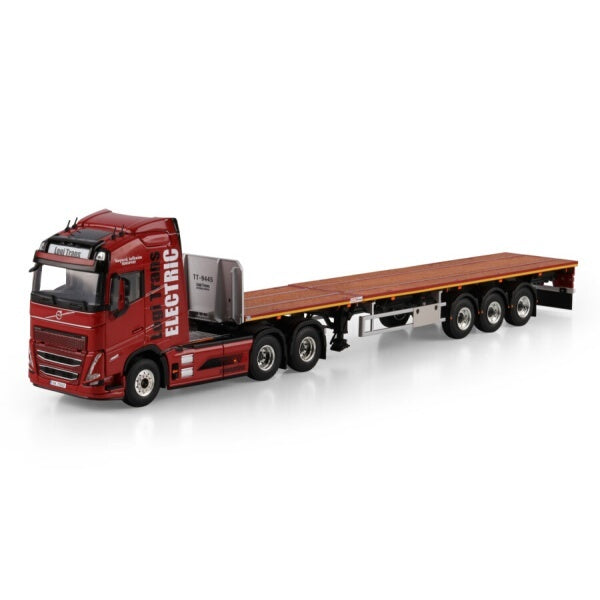 1:50 VOLVO LOGI TRANS FH5 6X2 FLATBED TRAILER 3 AXLE WSI  Red Diecast Model