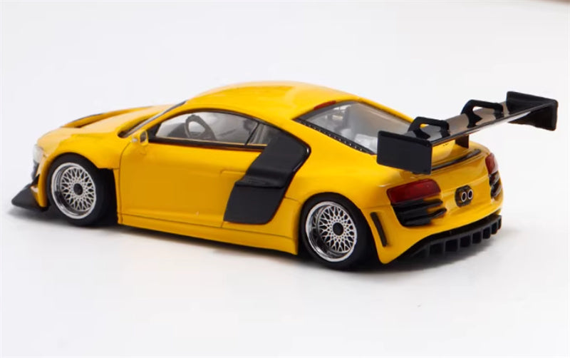LeManFang Audi R8 LMS ULTRA high tail modified racing Yellow 1:64 Car Pre-built Model view2