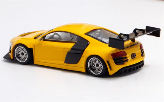 LeManFang Audi R8 LMS ULTRA high tail modified racing Yellow 1:64 Car Pre-built Model view2