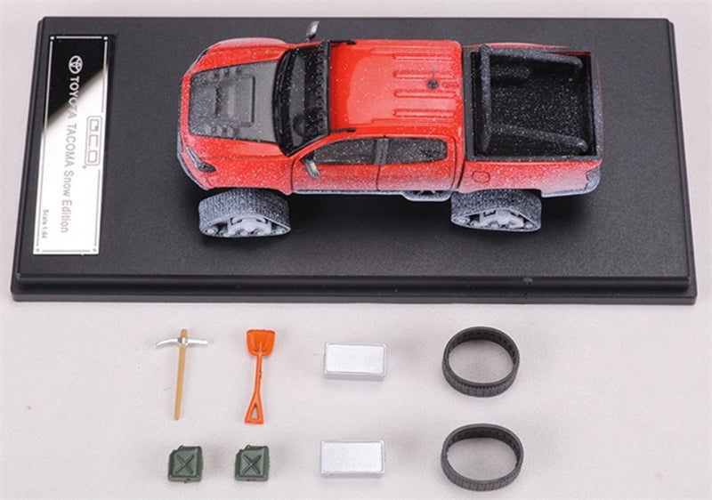 GCD Toyota Tacoma Snow Edition with tank track Snowflake Orange Red LHD 1:64 Truck Pre-built Model view2