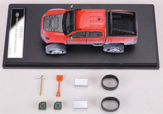 GCD Toyota Tacoma Snow Edition with tank track Snowflake Orange Red LHD 1:64 Truck Pre-built Model view2