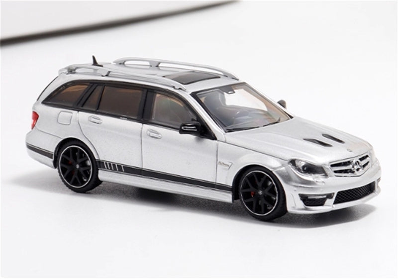 Flame Mercedes-Benz C63 AMG Edition 507 Wagon Silver Limited Edition 499PCS ONLY 1:64 car Pre-built Model view5