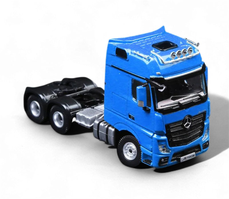 TimeMicro & Perka Mercedes BENZ ACTROS FLATBED TRANSPORT VEHICLE Blue 1:64 Truck Pre-built Model view4