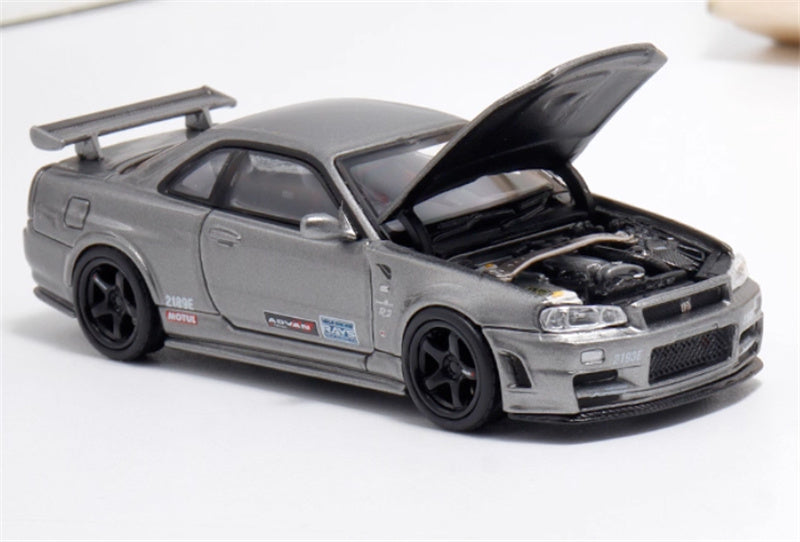 MOTORHELIX NISSAN SKYLINE GT-R R34 (NISMO) CRS VER Metallic Grey w/livery Limited Edition 699PCS ONLY 1:64 Car Pre-built Model view6