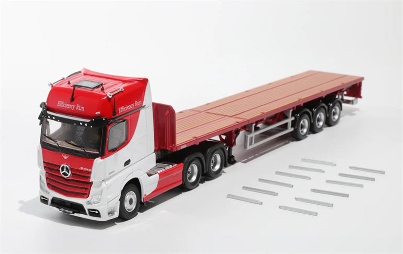 GCD Mercedes Benz Actros 3-Axle Gigaspace 6x2 Semi-trailer truck & scaleble Red white 1:64 Truck Pre-built Model view1