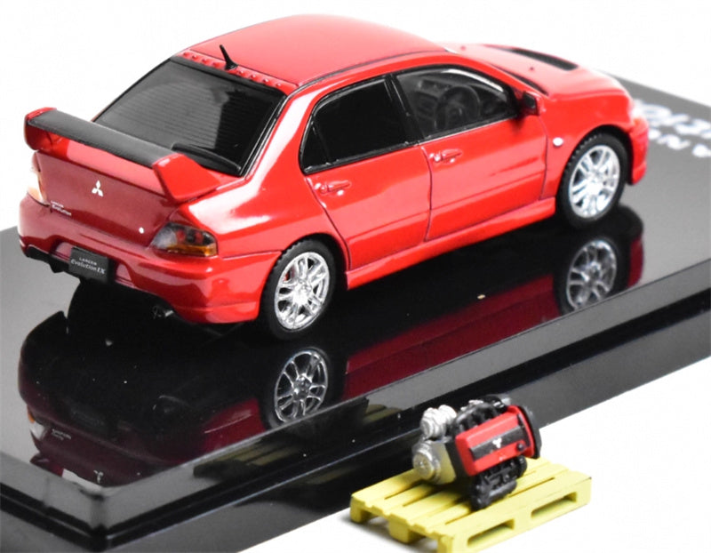 Hobby JAPAN MITSUBISHI LANCER EVOLUTION 9 GSR with Engine Red - Silver Wheel 1:64 Car Pre-built Model view2