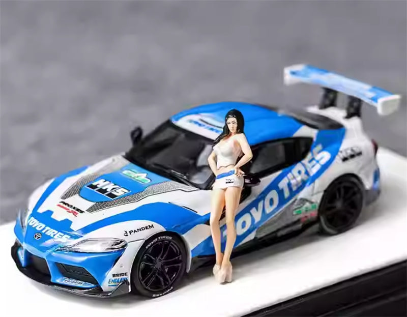 AURORA MODEL Toyota Supra A90 Blue White HKS w/ Doll Version Oriental Tires 1:64 car Pre-built Model view3