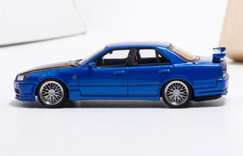 Mortal NISSAN ER34 SkyIne 25GT-t ALL IN TUNING 2024 Modified Edition Blue carbon Hood Regular Edition (Silver Wheel) Limited Edition 1:64 Car Pre-built Model view3