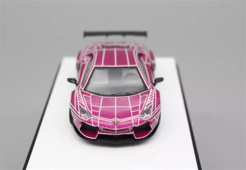 KING MODEL Lamborghini LP700 AVENTADOR Burst Pattern Luminous Edition Electroplating Pink w/ wheels 1:64 Car Pre-built Model view6