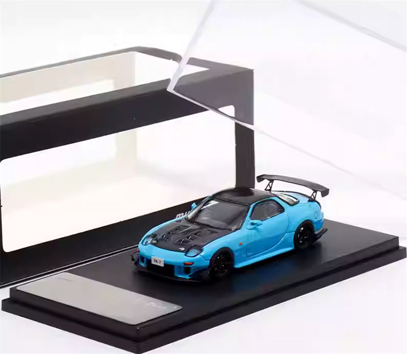 mymodelcollect Mazda RX-7 FD3S blue carbon Hood 1:64 Car Pre-built Model view4