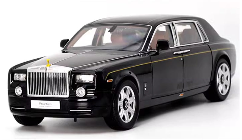 KYOSHO Rolls Royce Phantom Extended Edition Black Gold waistline Gold emblem Brown interior 1:18 Car Pre-built Model view1