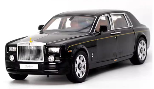 KYOSHO Rolls Royce Phantom Extended Edition Black Gold waistline Gold emblem Brown interior 1:18 Car Pre-built Model view1