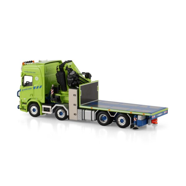 1:50 SCANIA NORDIC CRANE R CR20H FLATBED TRUCK 8X2 W/ FASSI 1100 + JIB WSI Green Diecast Model