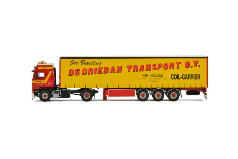 WSI VOLVO F12 CLASSIC CURTAINSIDE TRAILER 3 AXLE DE DRIEBAN TRANSPORT 1:50 Truck Pre-built Model