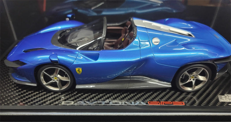 BBR MODELS Ferrari Daytona SP3 Convertible Blue Carbon fiber base Brown Seat Limited Edition 1:18 Car Pre-built Model view6