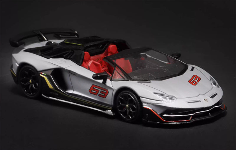 Max well Lamborghini Aventador SVj 63 # Battle Grey Convertible 1:64 Car Pre-built Airliner Model Display view4