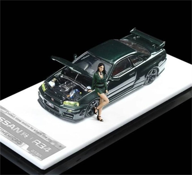 TimeMicro Nissan Skyline GTR34 Dark Green w/ Doll Version Limited Edition 999PCS ONLY 1:64 car Pre-built Model view2