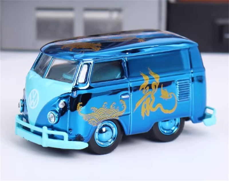 HY Model VW mini Bus Kombi version 1960 Chrome Blue Year of Dragon Limited Edition 499pcs ONLY 1:64 Car Pre-built Model