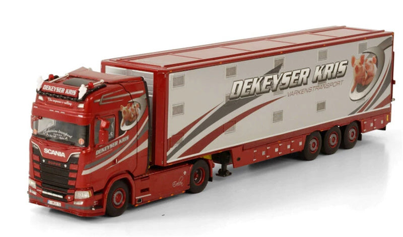 WSI SCANIA S HIGHLINE CS20H 4X2 LIVE STOCK TRAILER - 3 AXLE DEKEYSER KRIS 1:50 Truck Pre-built Model